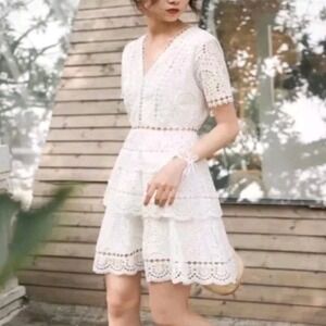 Anthropologie Sunday Mi Amor Dress Size Small White Cotton Lace Romantic NWT